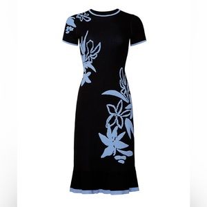 Shoshanna Floral Leah Dress, Navy Blue with floral pattern